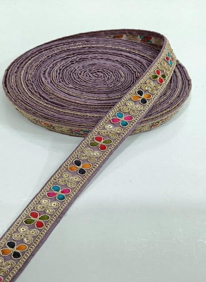 1 Inch Wide Multicolour Lace, Saree Border, Fancy Gota Lace, Saree Border, Duppata Lace, Designer Lace 9 Meter (Purple)